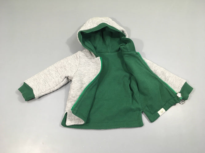 Etat neuf Sweat zippé réversible gris texturé/vert côtelé à capuche Bonjour Maurice, moins cher chez Petit Kiwi