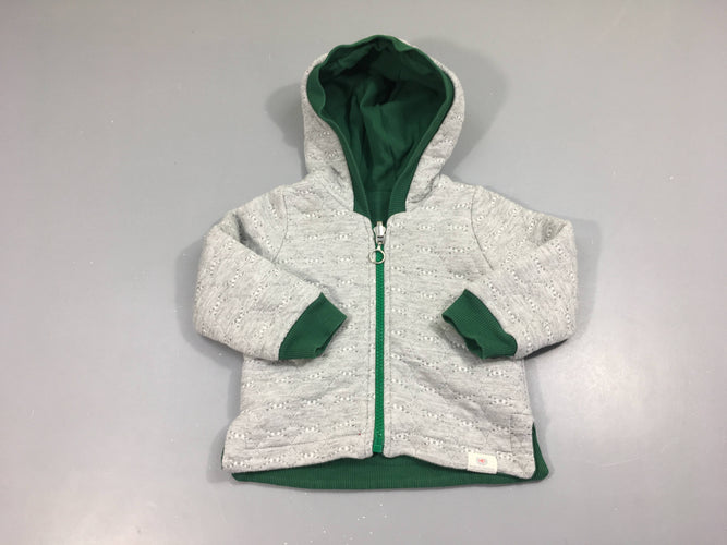 Etat neuf Sweat zippé réversible gris texturé/vert côtelé à capuche Bonjour Maurice, moins cher chez Petit Kiwi