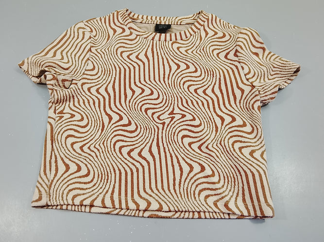 T-shirt m.c crop-top motif ondulé marron et beige, moins cher chez Petit Kiwi