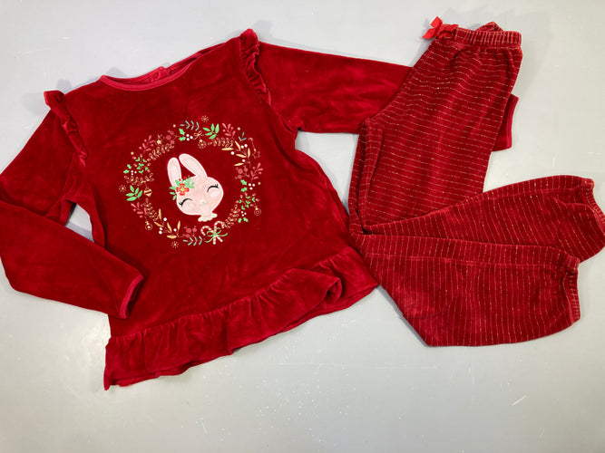 Pyjama velours rouge lapin, moins cher chez Petit Kiwi