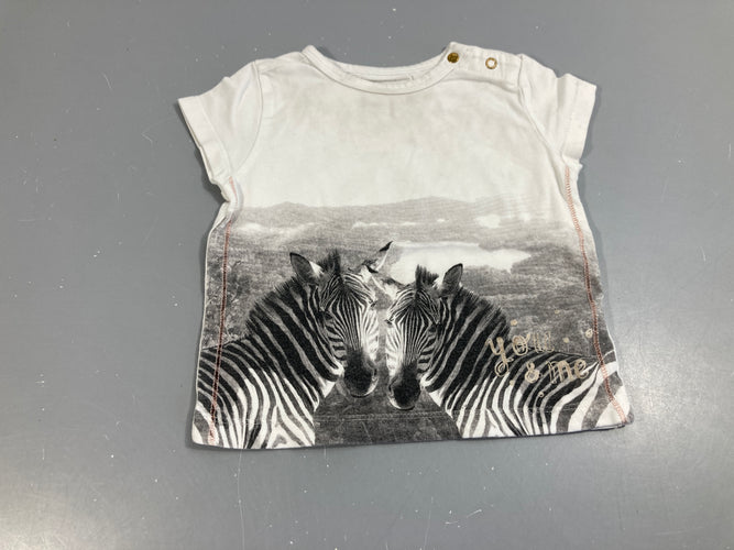 T-shirt m.c blanc, zèbres, moins cher chez Petit Kiwi