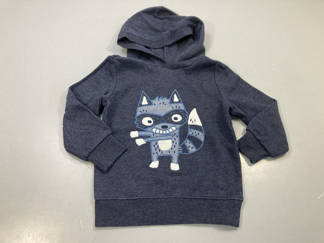 Sweat à capuche bleu marine chiné, renard masqué, moins cher chez Petit Kiwi