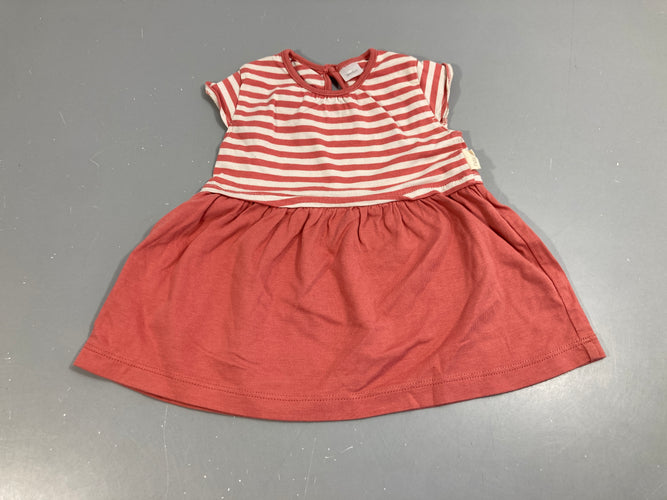 Robe m.c jersey rayé écru/terracotta, moins cher chez Petit Kiwi