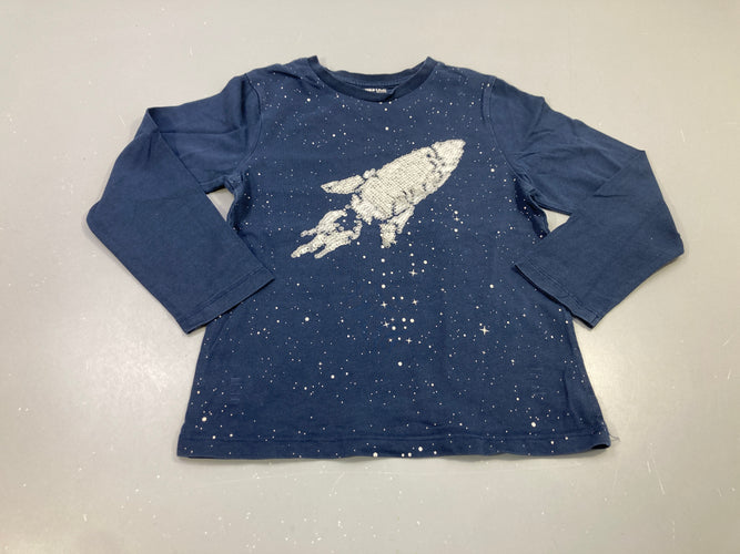 T-shirt m.l bleu marine , fusée en sequins réversibles, moins cher chez Petit Kiwi