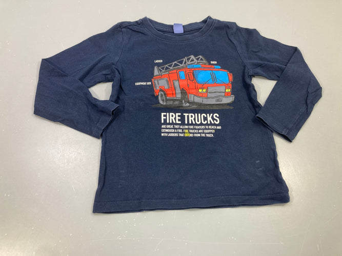 T-shirt m.l bleu marine camion de pompier "Fire Trucks", moins cher chez Petit Kiwi