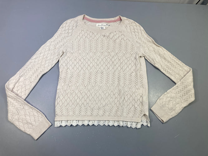 Pull ajouré beige effet superposé dentelle bas Petite tache bas manche D, moins cher chez Petit Kiwi