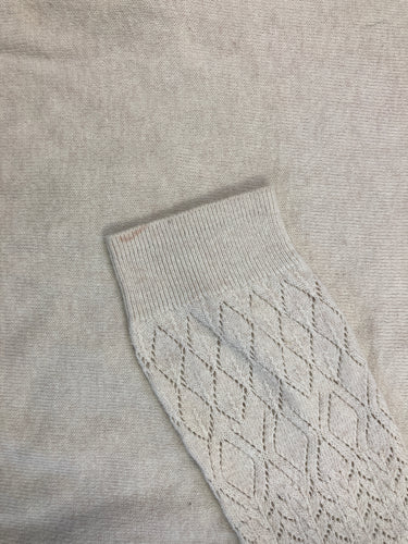 Pull ajouré beige effet superposé dentelle bas Petite tache bas manche D, moins cher chez Petit Kiwi