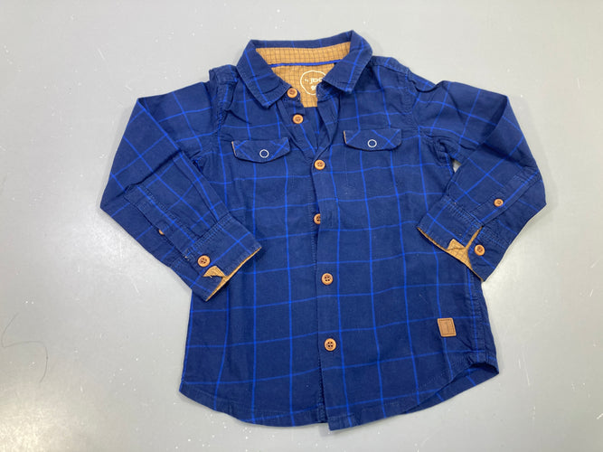 Chemise m.l bleu marine à carreaux , boutons camels, moins cher chez Petit Kiwi