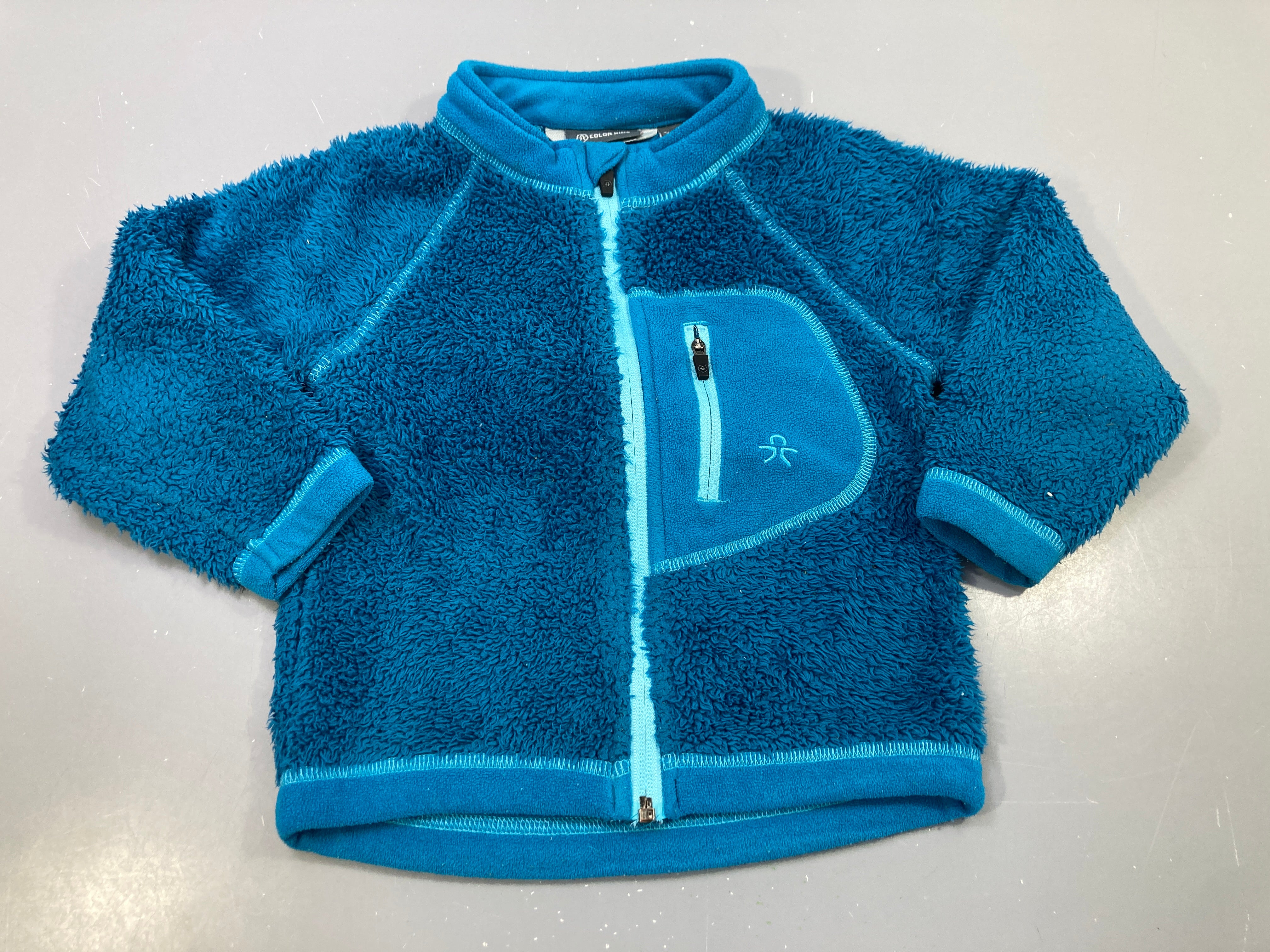 Pull zippé polaire teddy  bleu canard