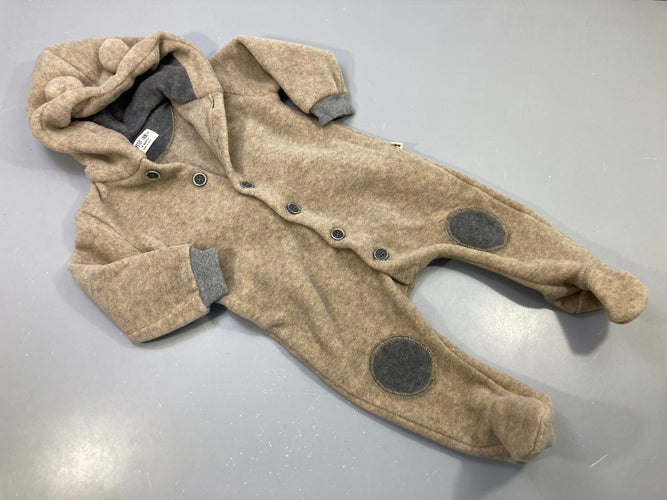 Combi pilote à capuche  en polaire beige chiné. Petit Indi, moins cher chez Petit Kiwi
