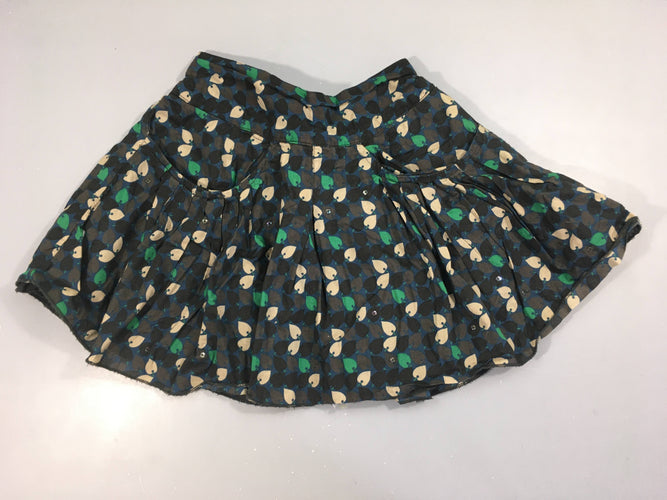 Jupe doublée bleu foncé motifs feuilles beiges-vertes, moins cher chez Petit Kiwi