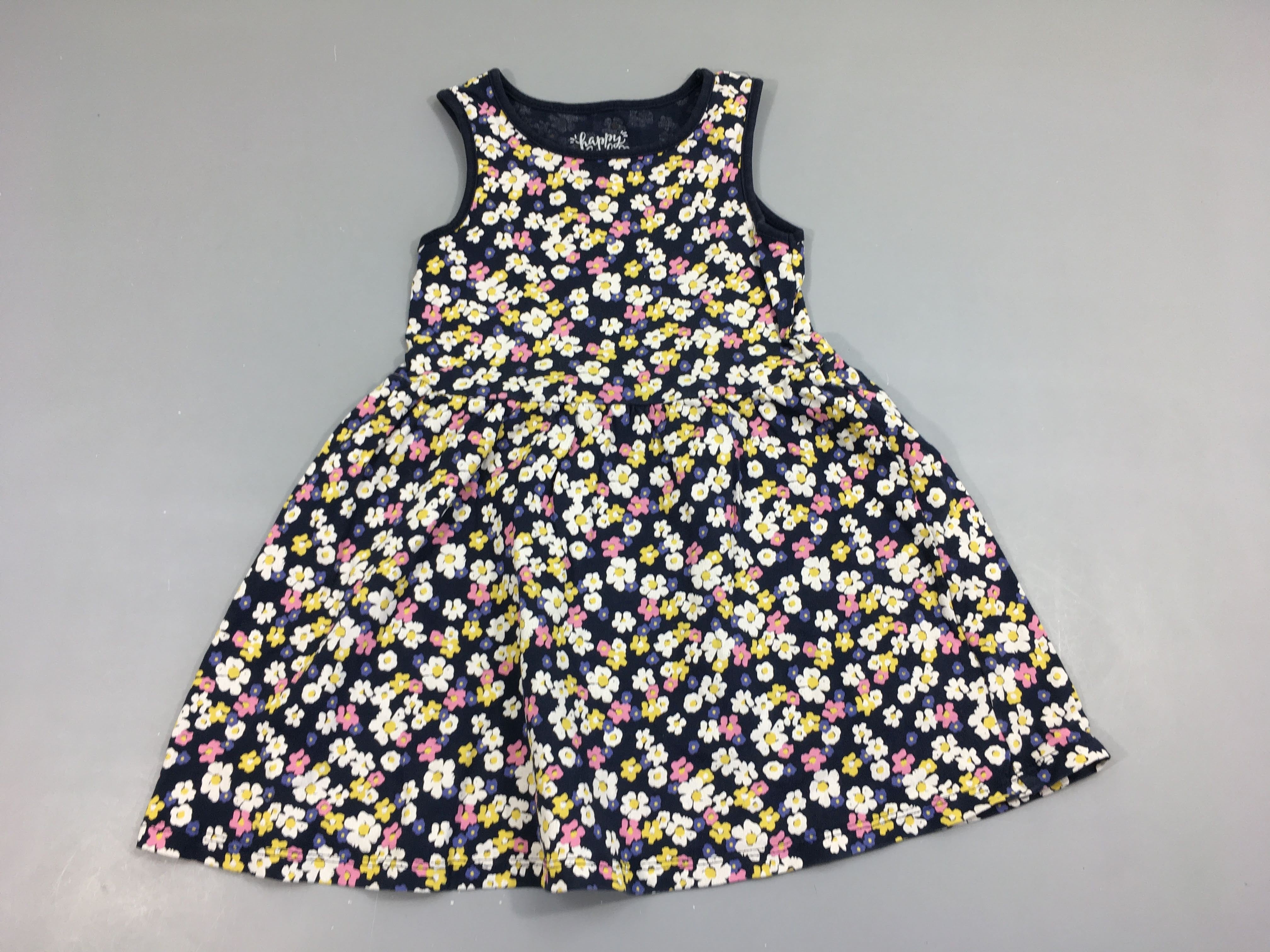 Robe s.m bleu marine à fleurs colorées 100% coton