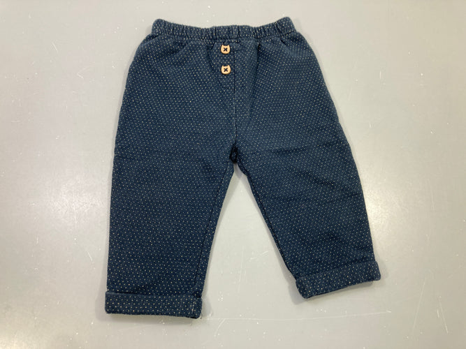 Pantalon molleton à revers bleu marine à pois dorés , 2 boutons têtes de chats. Creeks, moins cher chez Petit Kiwi