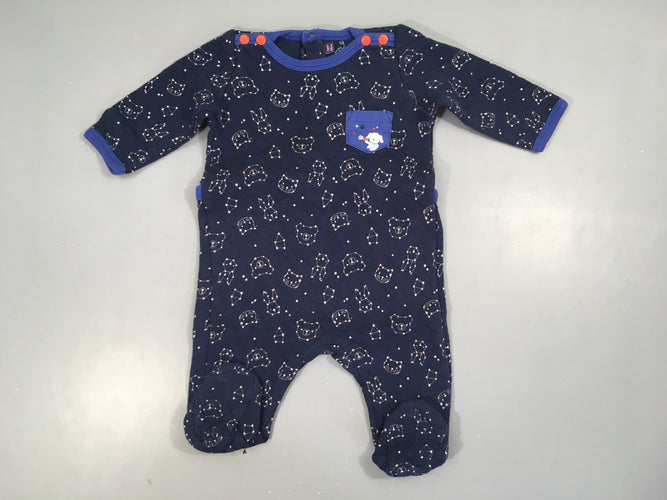 Pyjama jersey matelassé bleu foncé constellations animaux, moins cher chez Petit Kiwi
