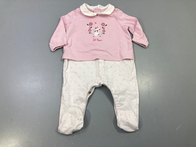 Pyjama jersey  rose et blanc, chaton "joli coeur", moins cher chez Petit Kiwi