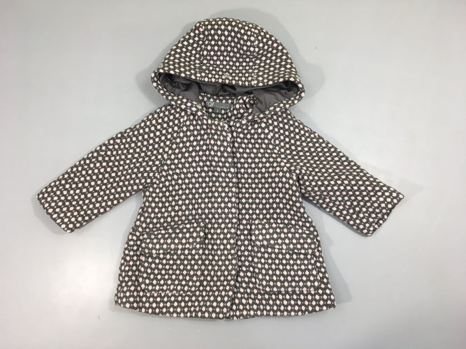 Manteau gris/rose chiné à capuche, moins cher chez Petit Kiwi