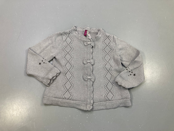 Gilet gris pailleté, petits noeuds, moins cher chez Petit Kiwi