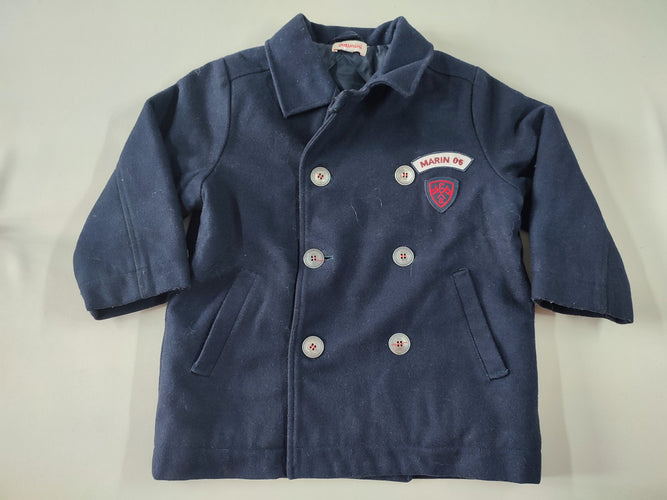 Veste tweed bleu marine écusson "Marin 06" double rangée de boutons 75% laine, moins cher chez Petit Kiwi