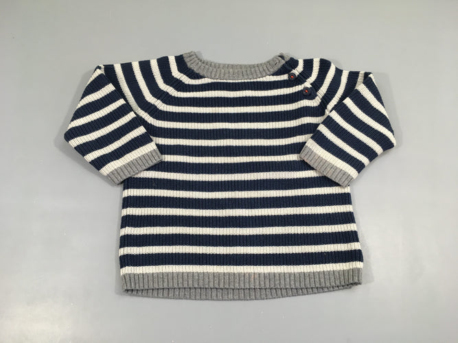 Pull rayé bleu marine-blanc -gris100% coton, moins cher chez Petit Kiwi