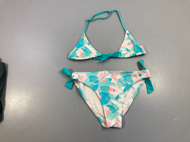 Bikini turquoise-blanc fleuri, moins cher chez Petit Kiwi