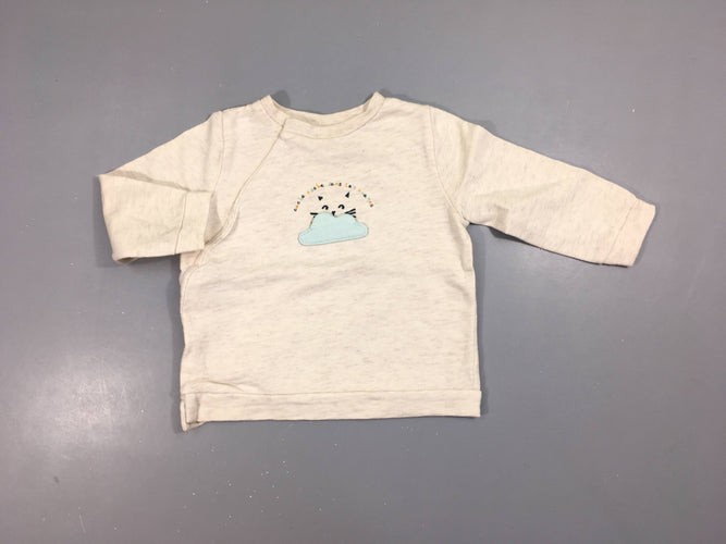 Sweat léger beige flammé chat nuage, légèrement bouloché, moins cher chez Petit Kiwi