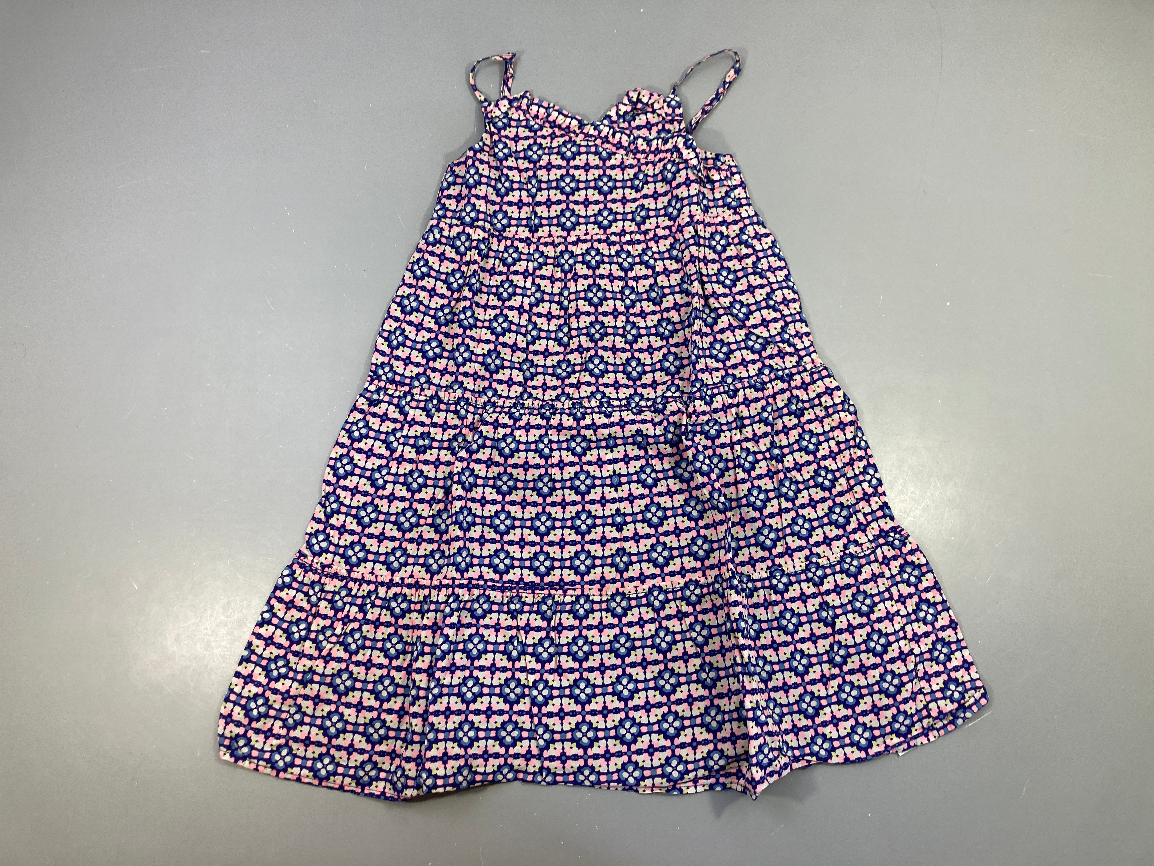 Robe fines bretelles mtoifs bleu foncé/rose/gris