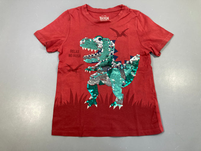 T-shirt m.c rouge dino sequins réversibles, moins cher chez Petit Kiwi