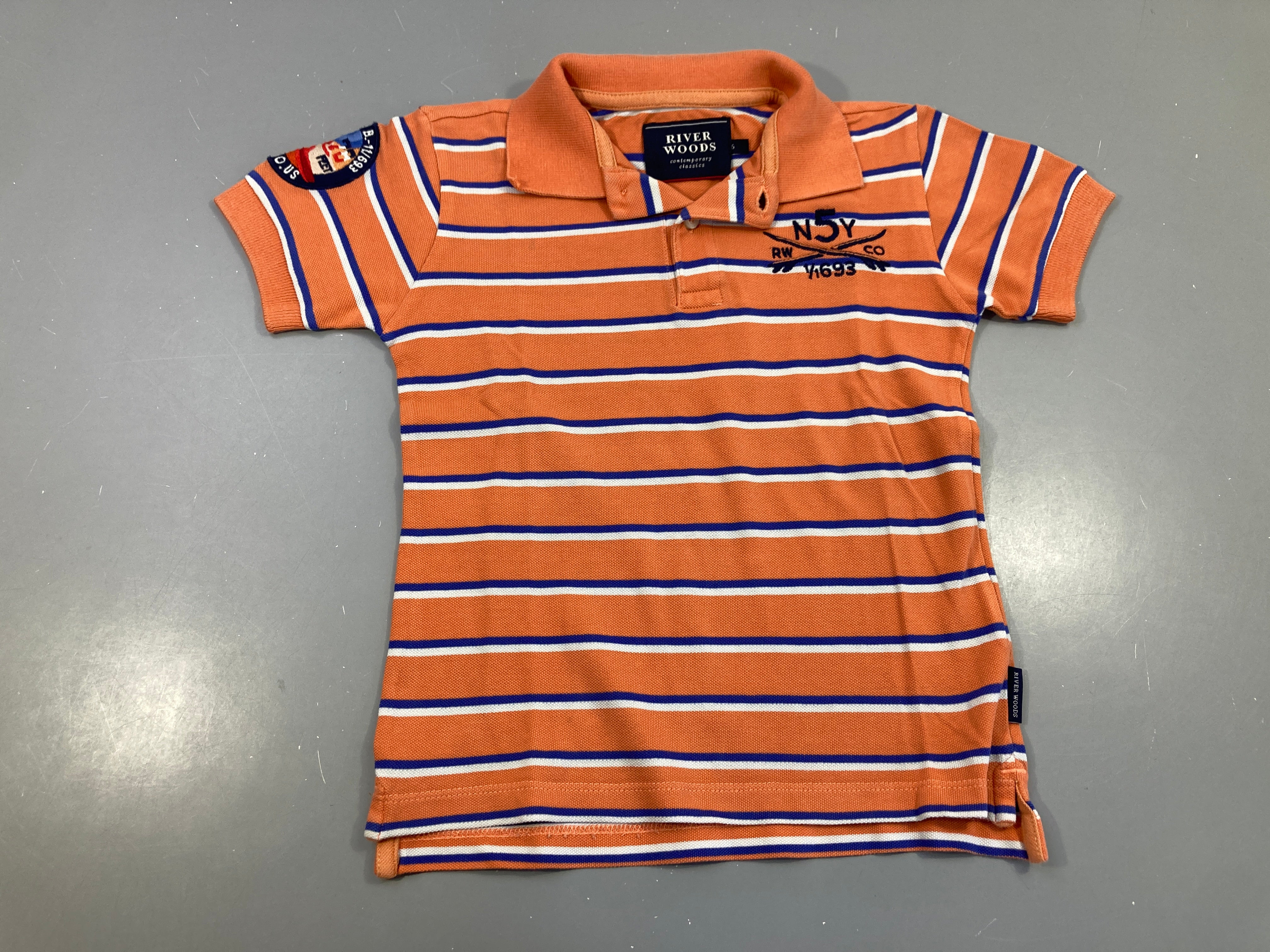 Polo m.c orange rayé bleu 5