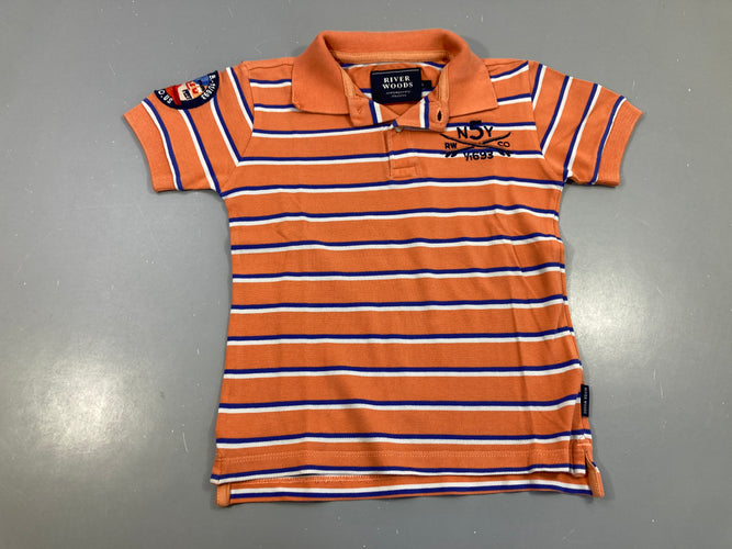 Polo m.c orange rayé bleu 5, moins cher chez Petit Kiwi