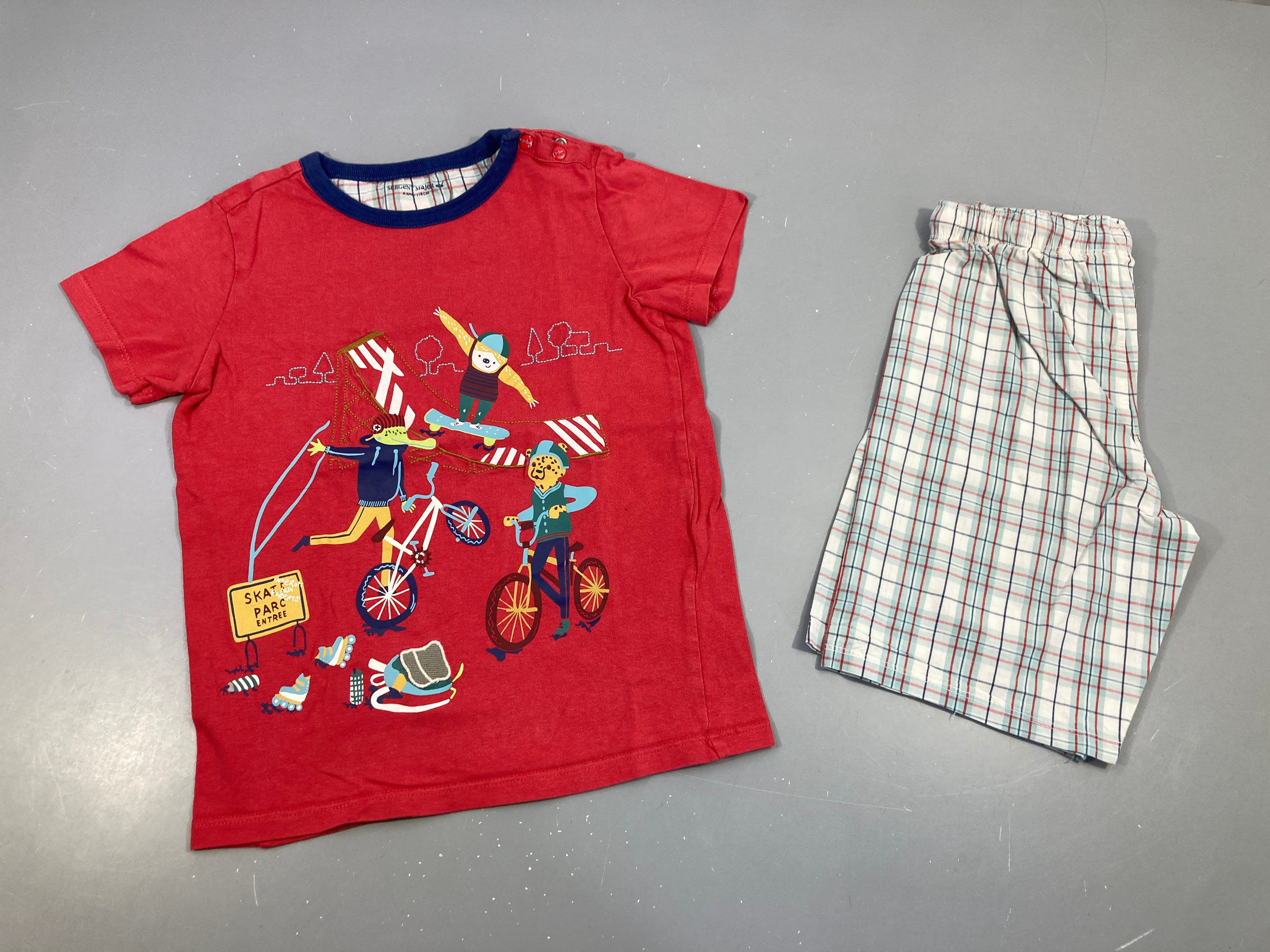 Pyjashort 2pcs jersey rouge skatepark + short carreaux