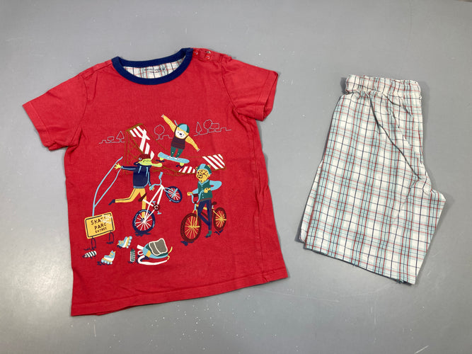Pyjashort 2pcs jersey rouge skatepark + short carreaux, moins cher chez Petit Kiwi