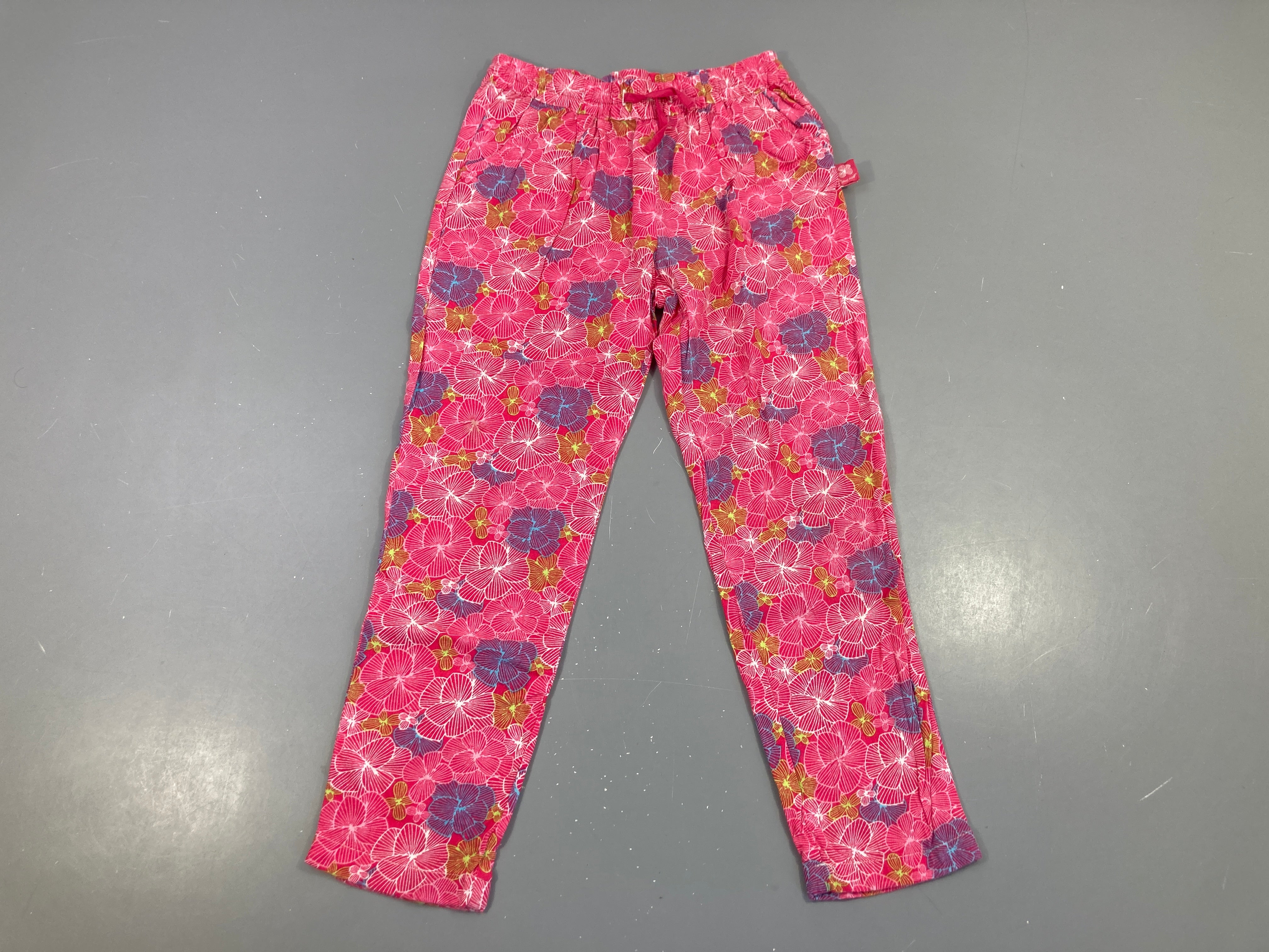 Pantalon léger fluide rose fleuri taille élastique