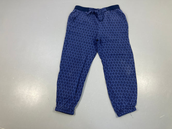Pantalon léger fluide bleu foncé motifs taille et chevilles élastiques, moins cher chez Petit Kiwi