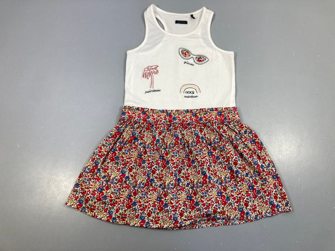 Robe s.m bi-matière haut jersey blanc lunettes, bas liberty rouge/bleu, moins cher chez Petit Kiwi