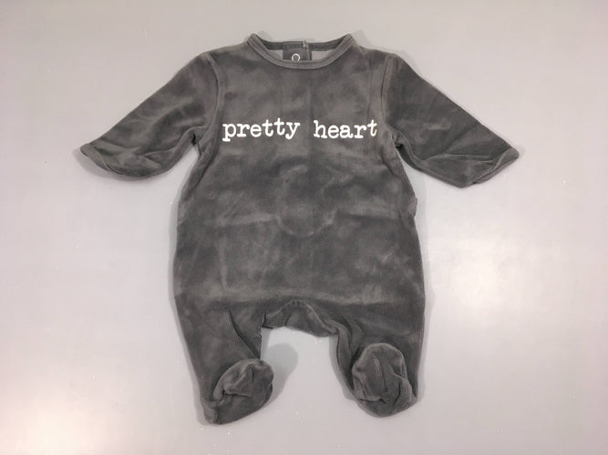 Pyjama velours gris pretty heart, moins cher chez Petit Kiwi
