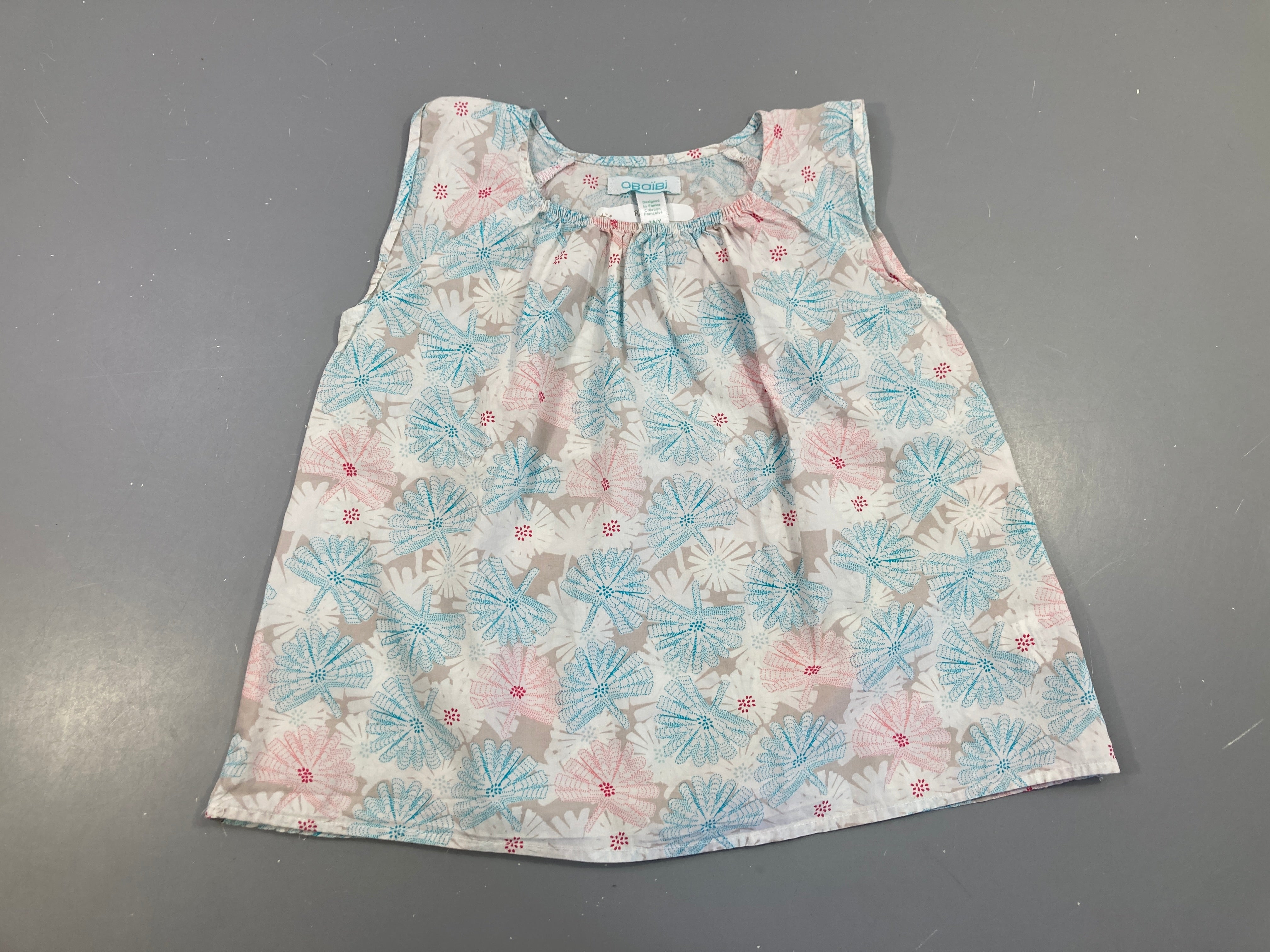 Blouse m.c blanche feurs bleu/gris/rose
