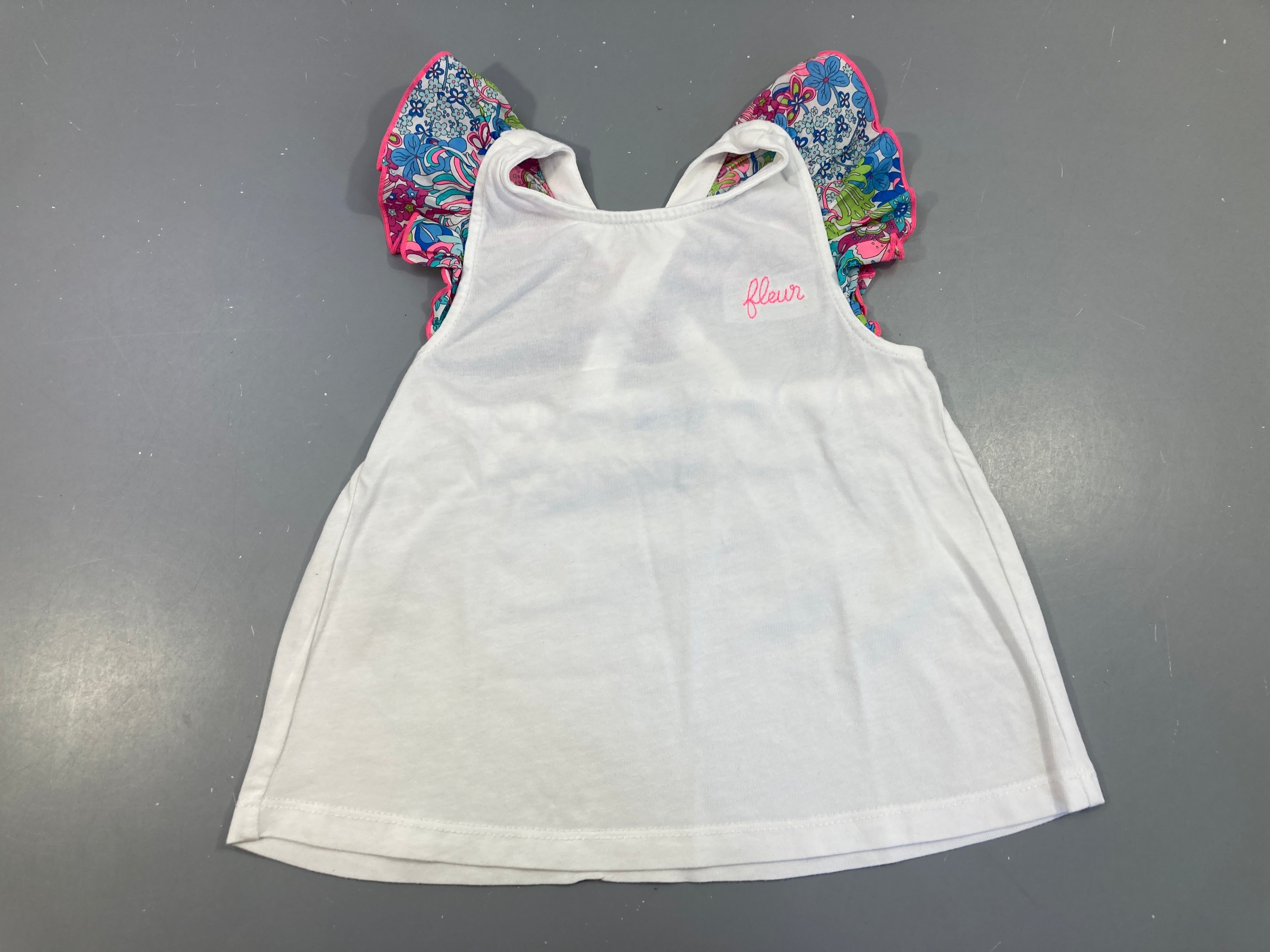 T-shirt s.m blanc fleur, froufrous liberty croisé dans le dos