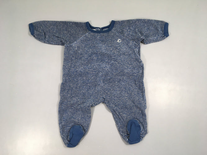 Pyjama éponge bleu rayé gris, moins cher chez Petit Kiwi