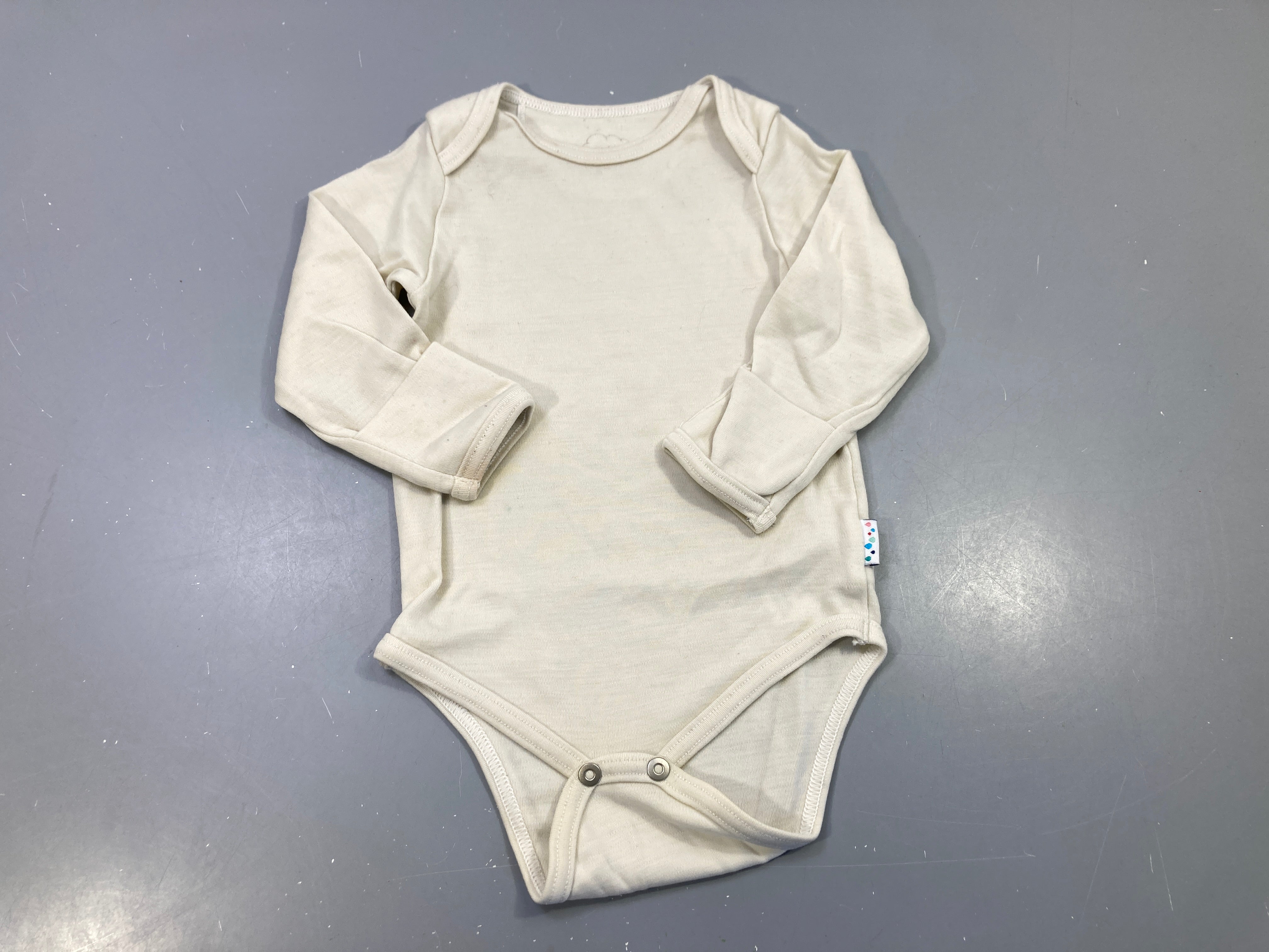 Body m.l écru uni, moufles rabattables Merino SuperLove