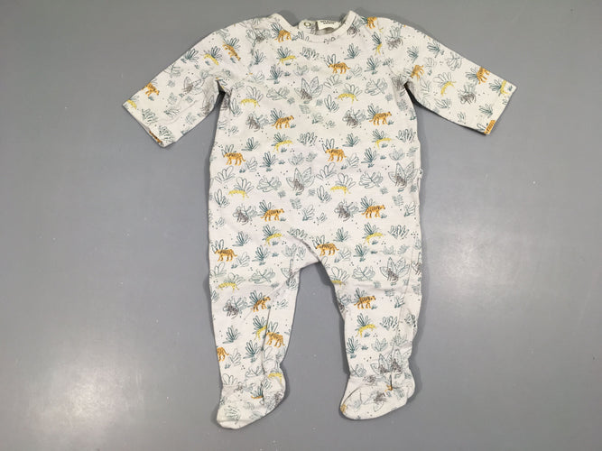 Pyjama jersey blanc grisé feuilles félins, moins cher chez Petit Kiwi