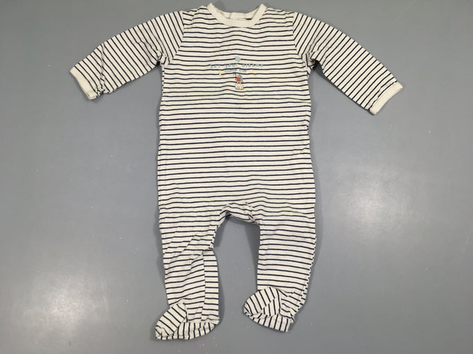Pyjama jersey blanc rayé bleu foncé souris, moins cher chez Petit Kiwi