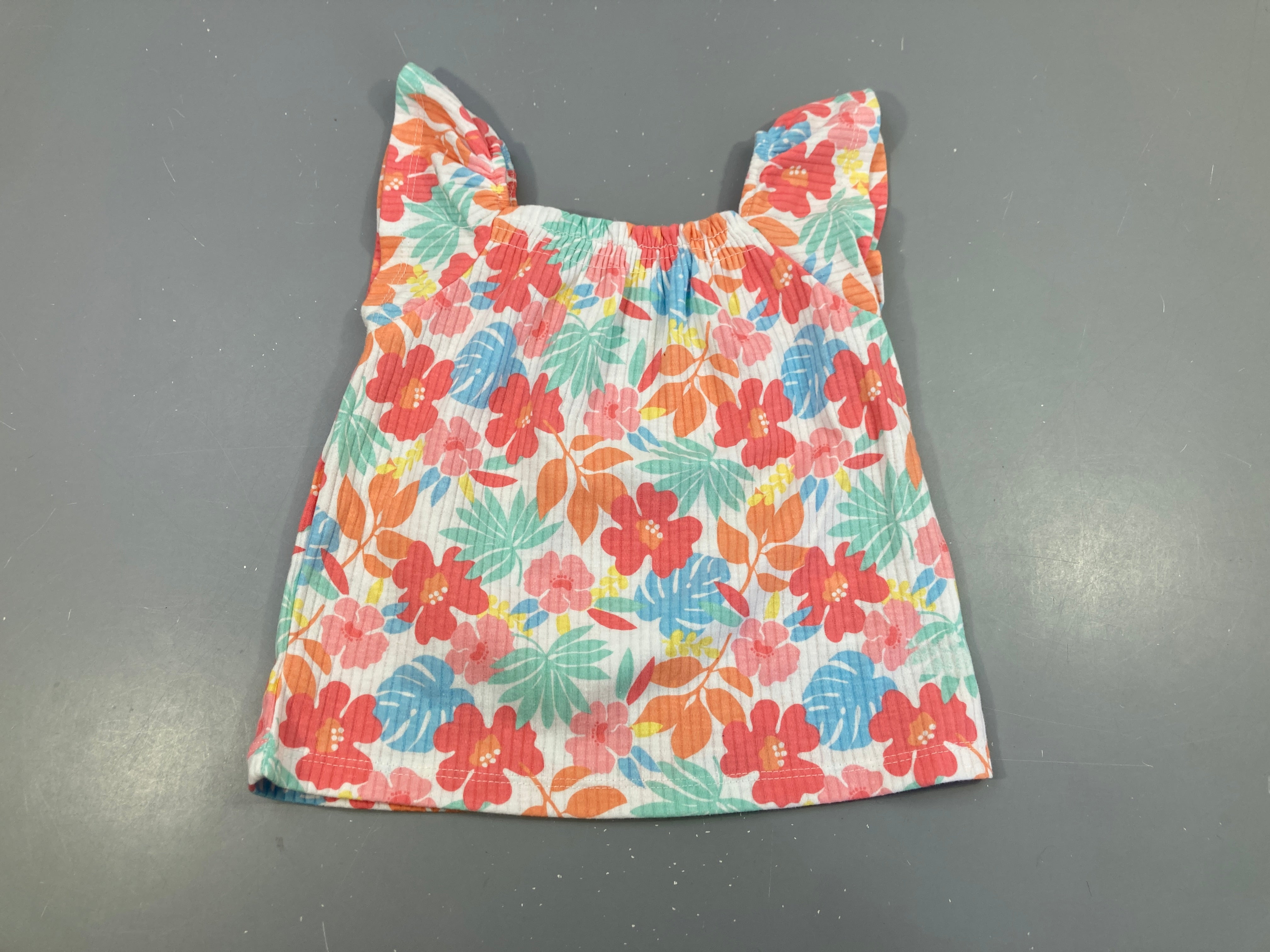 T-shirt m.c côtelé fleurs multicolores