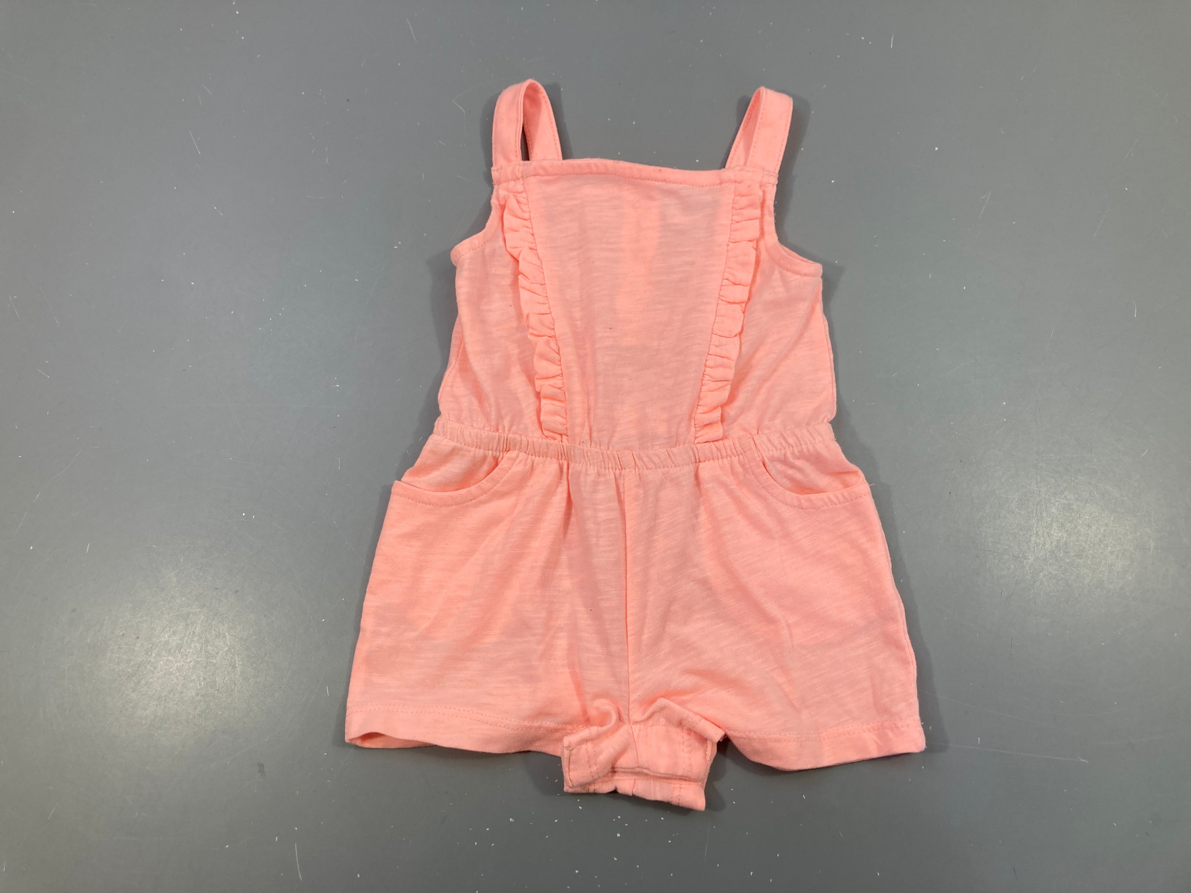 Combishort jersey bretelles rose flammé froufrous