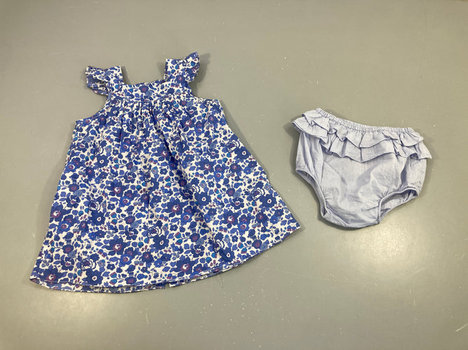 Robe m.c liberty fleurs bleu + bloomer bleu clair, moins cher chez Petit Kiwi