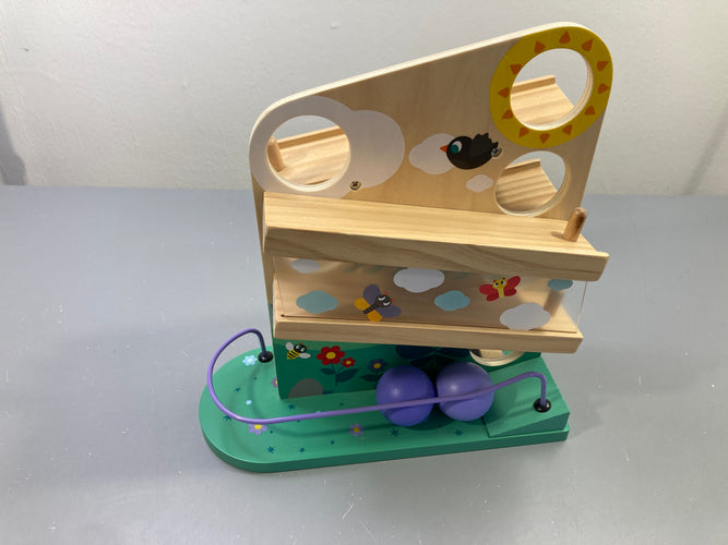 Circuit à billes en bois toboggan, 2 balles violettes, moins cher chez Petit Kiwi