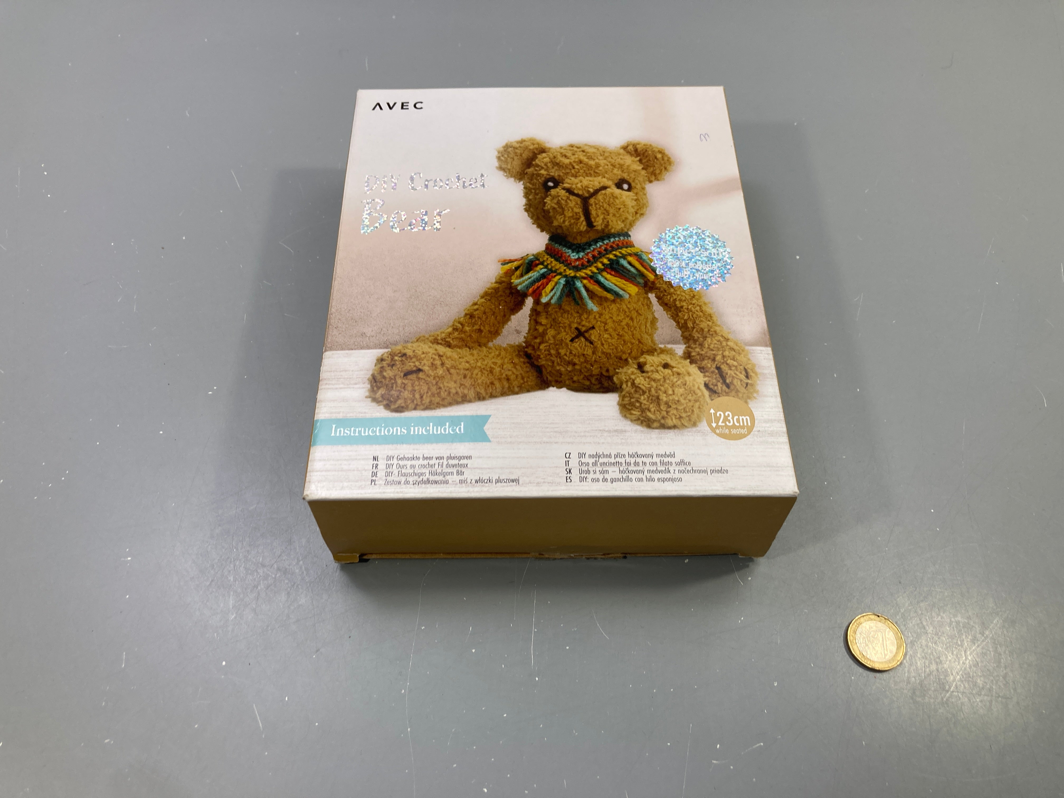 NEUF Kit DIY ours au crochet fil duveteux, 23 cm assis