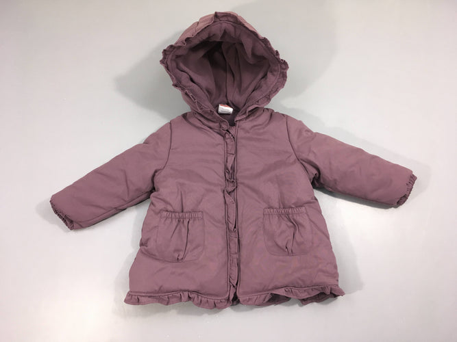 NEUF veste ouatinée zippée mauve à capuche, moins cher chez Petit Kiwi