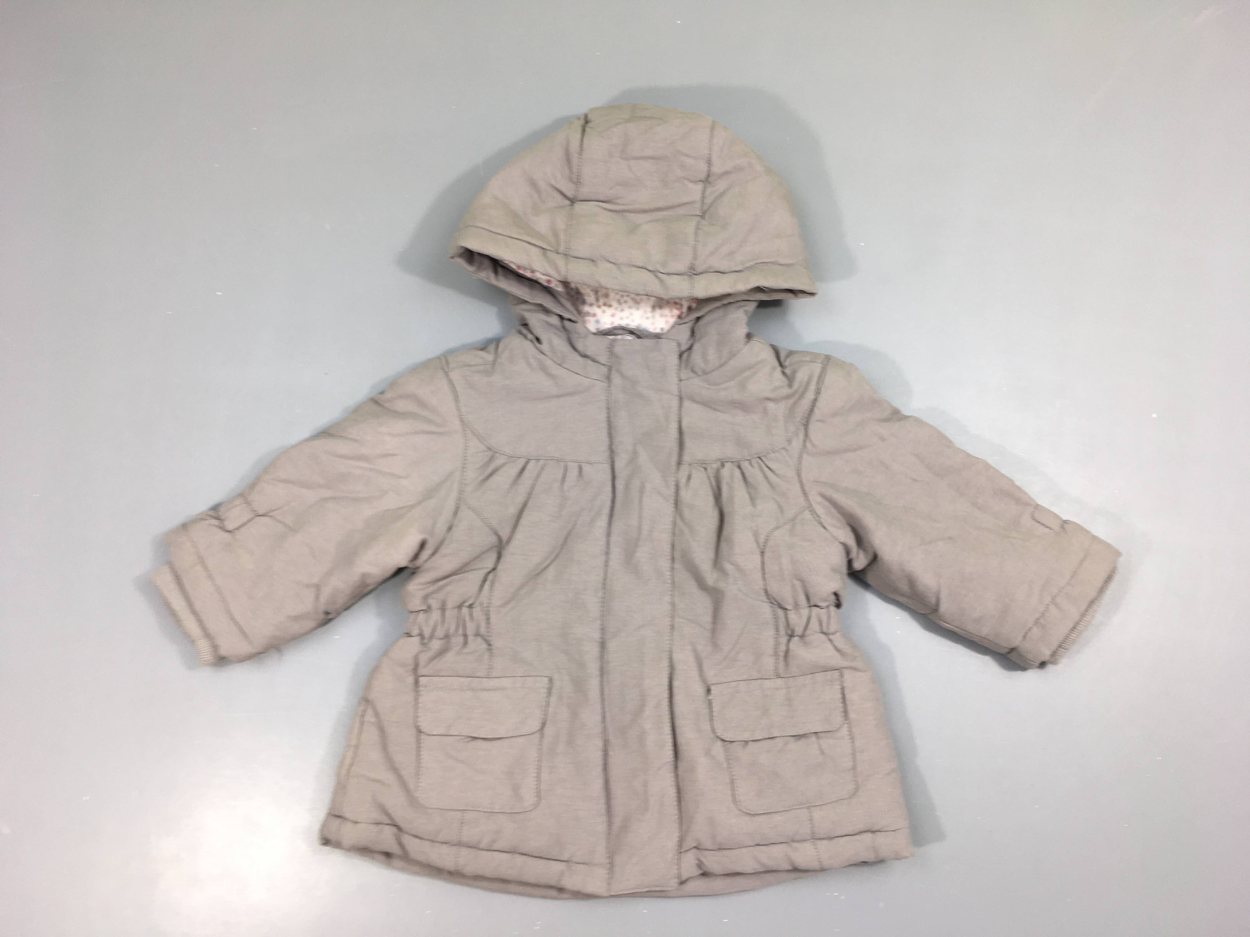 Veste ouatinée zippée taupe à capuche