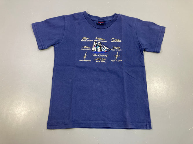 T-shirt m.c bleu marine bateau brodé, moins cher chez Petit Kiwi