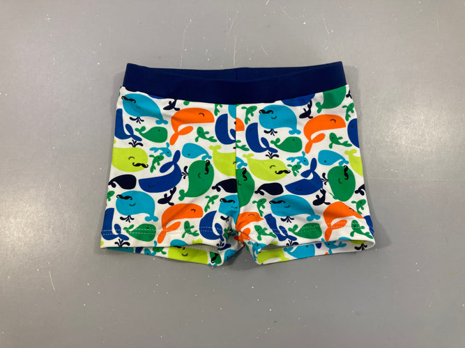 Maillot boxer blanc/bleu marine baleines, moins cher chez Petit Kiwi